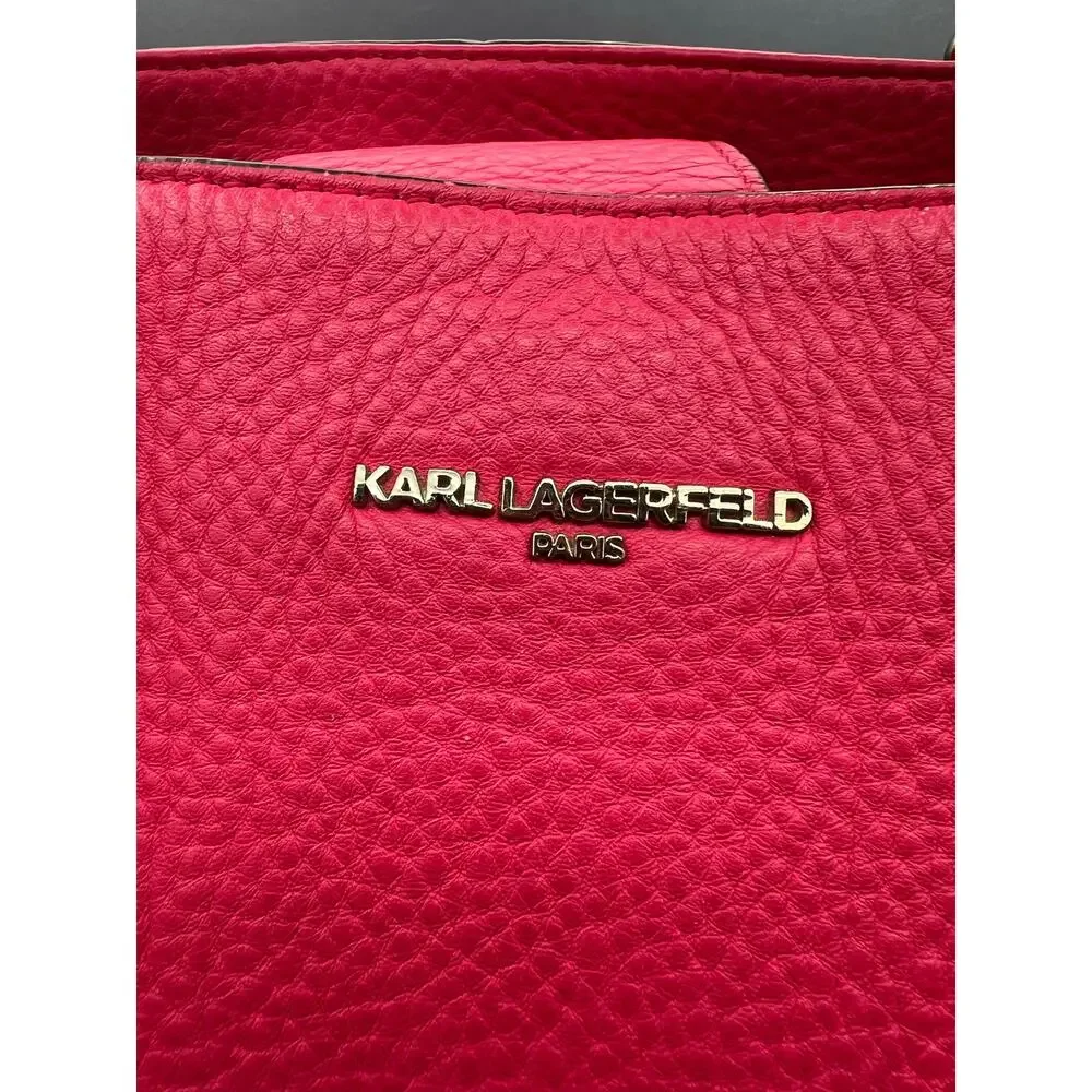 KARL LAGERFELD PARIS Zippy East West Tote in pink leather w/cat whisker tag